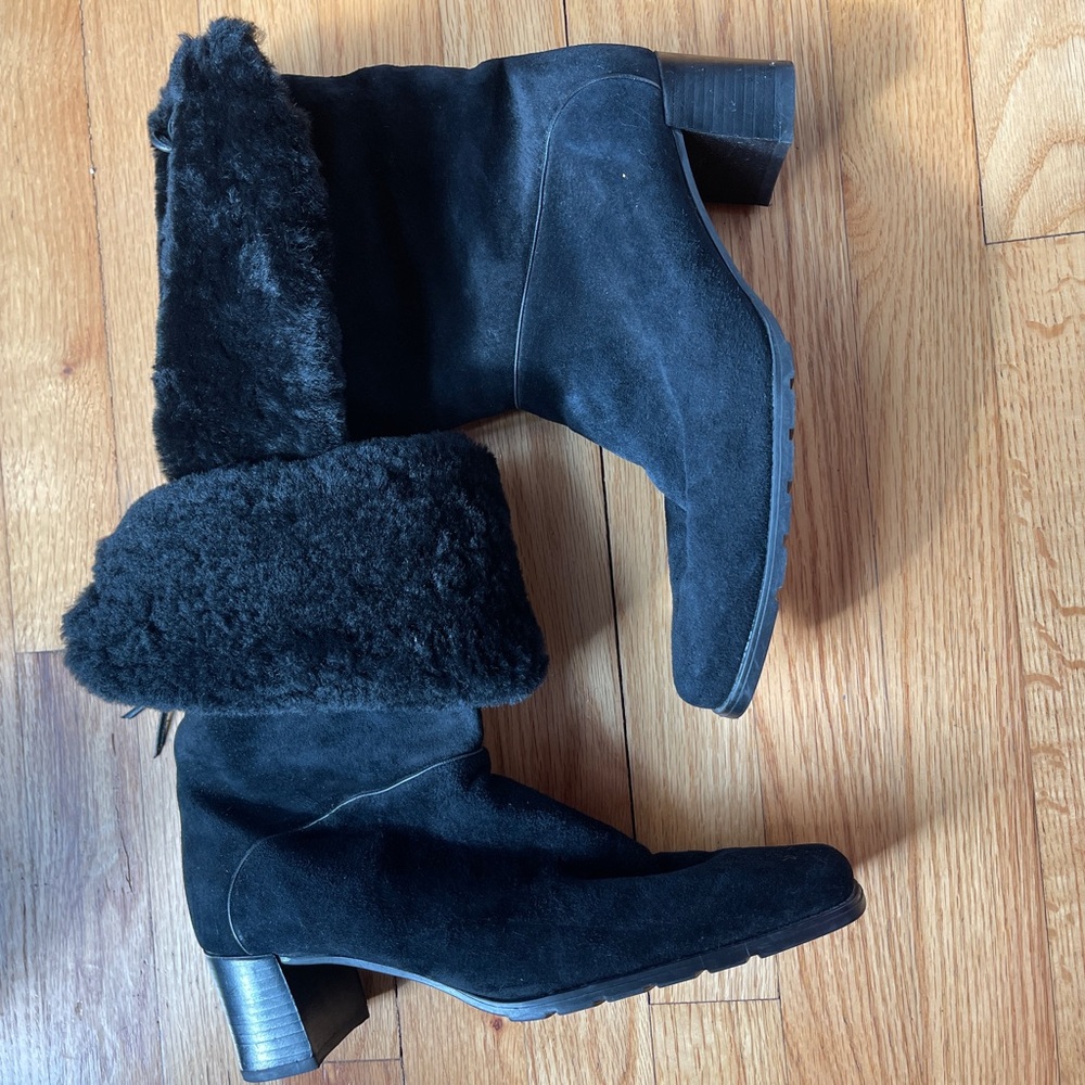 Santana Canada Suede Shearling Boots Fully Fur Lined Foldover Black Winter/ 8.5
